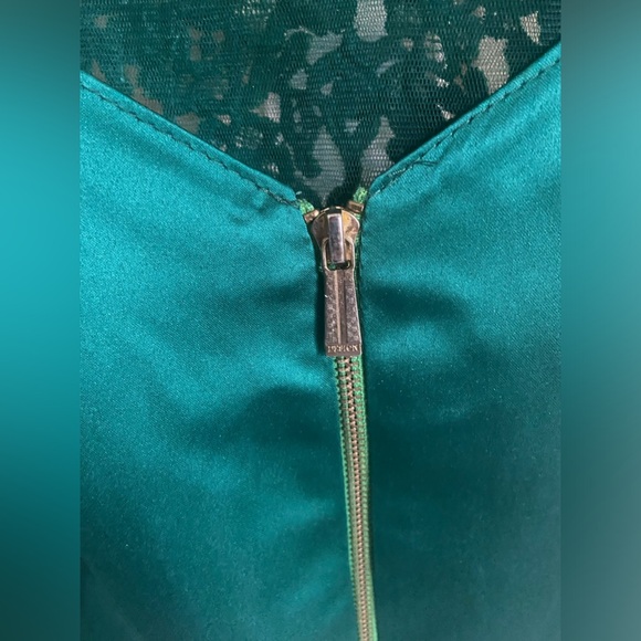 Elegant Green Sheer- Lace & Satin Dress - Picture 11 of 16